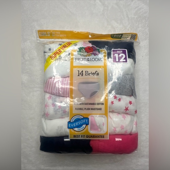 New Fruit of the Loom Girls Size 12 Briefs Underwear Multi Colors 14 Count Cotto - Picture 1 of 7